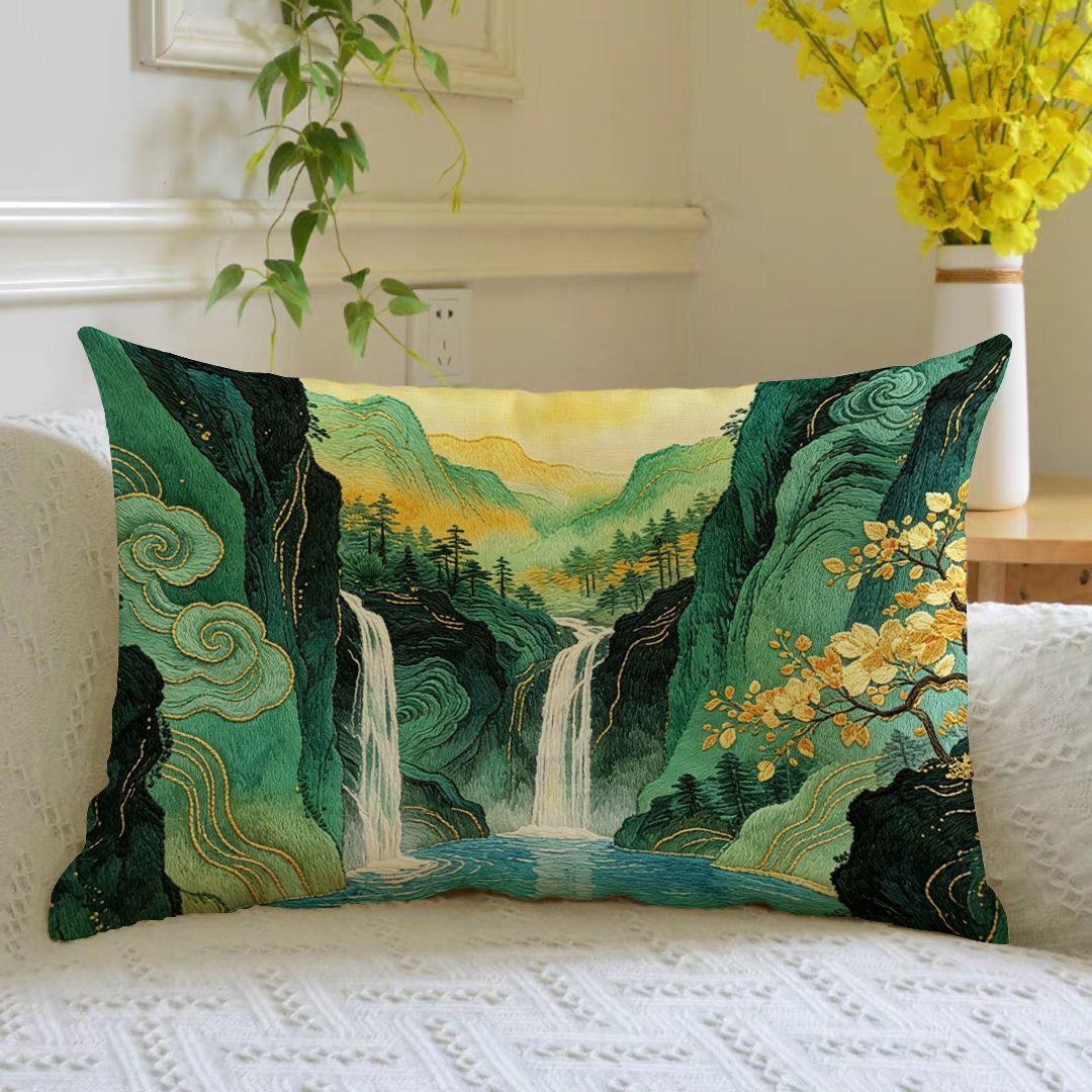 Silk Embroidered Decorative Pillow Cover - Image 2